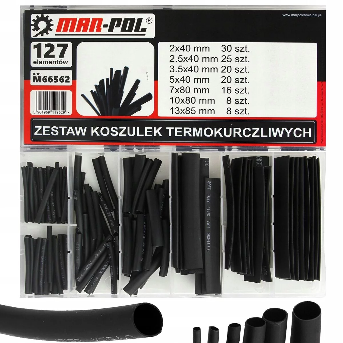 ZESTAW RUREK RURKI TERMOKURCZLIWE CZARNE 127 SZTUK