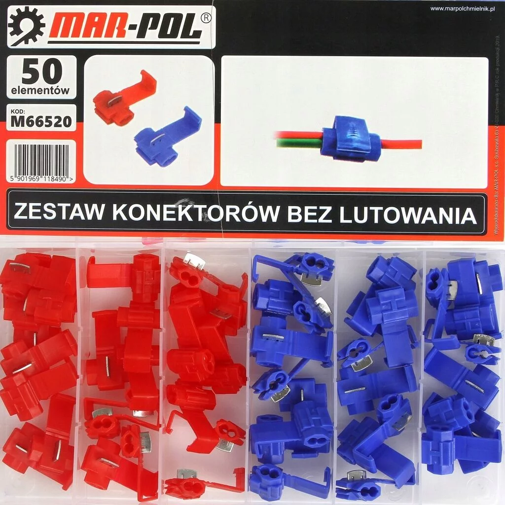 Marka: Mar-Pol Stan: Nowy ZESTAW KONEKTORÓW KOŃCÓWEK BEZ LUTOWANIA 50 EL
