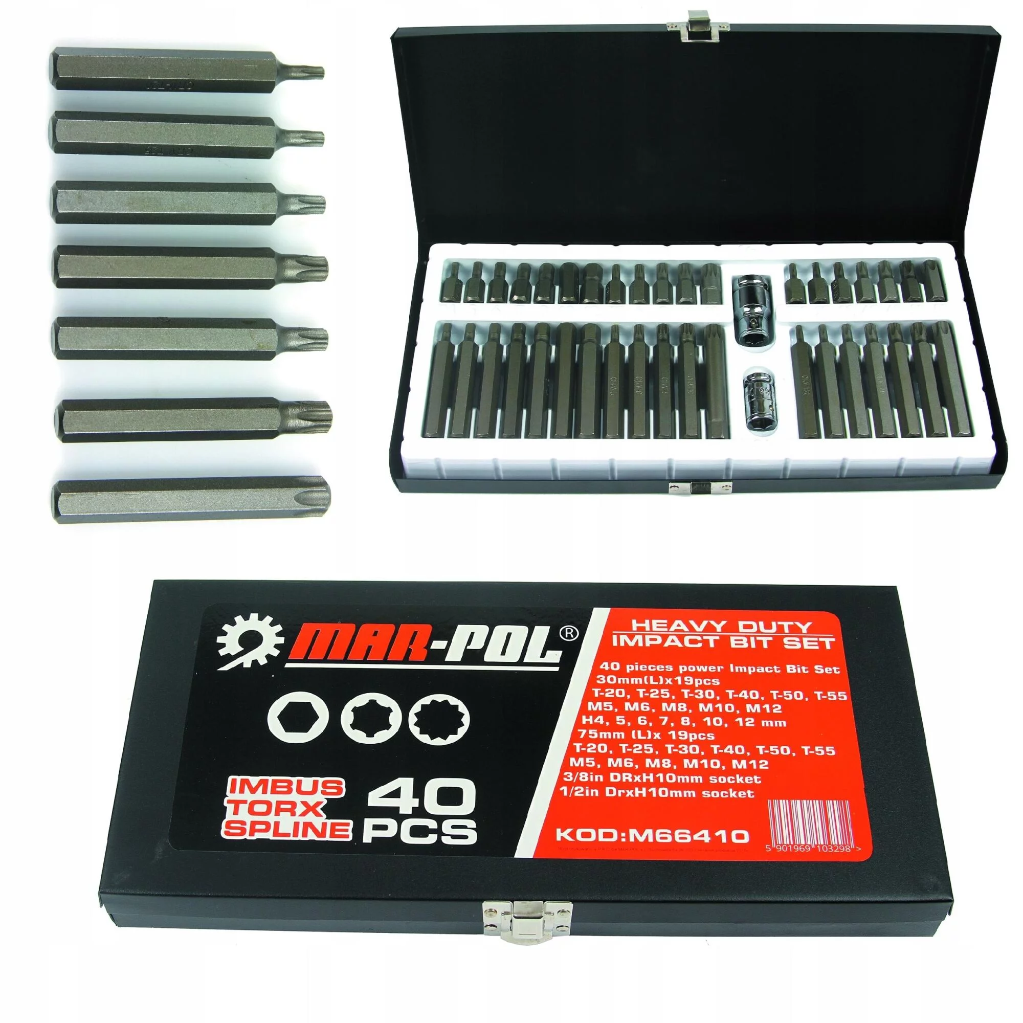 ZESTAW TORX HEX SPLINE BITY WALIZKA BITÓW KLUCZE 40 EL METAL