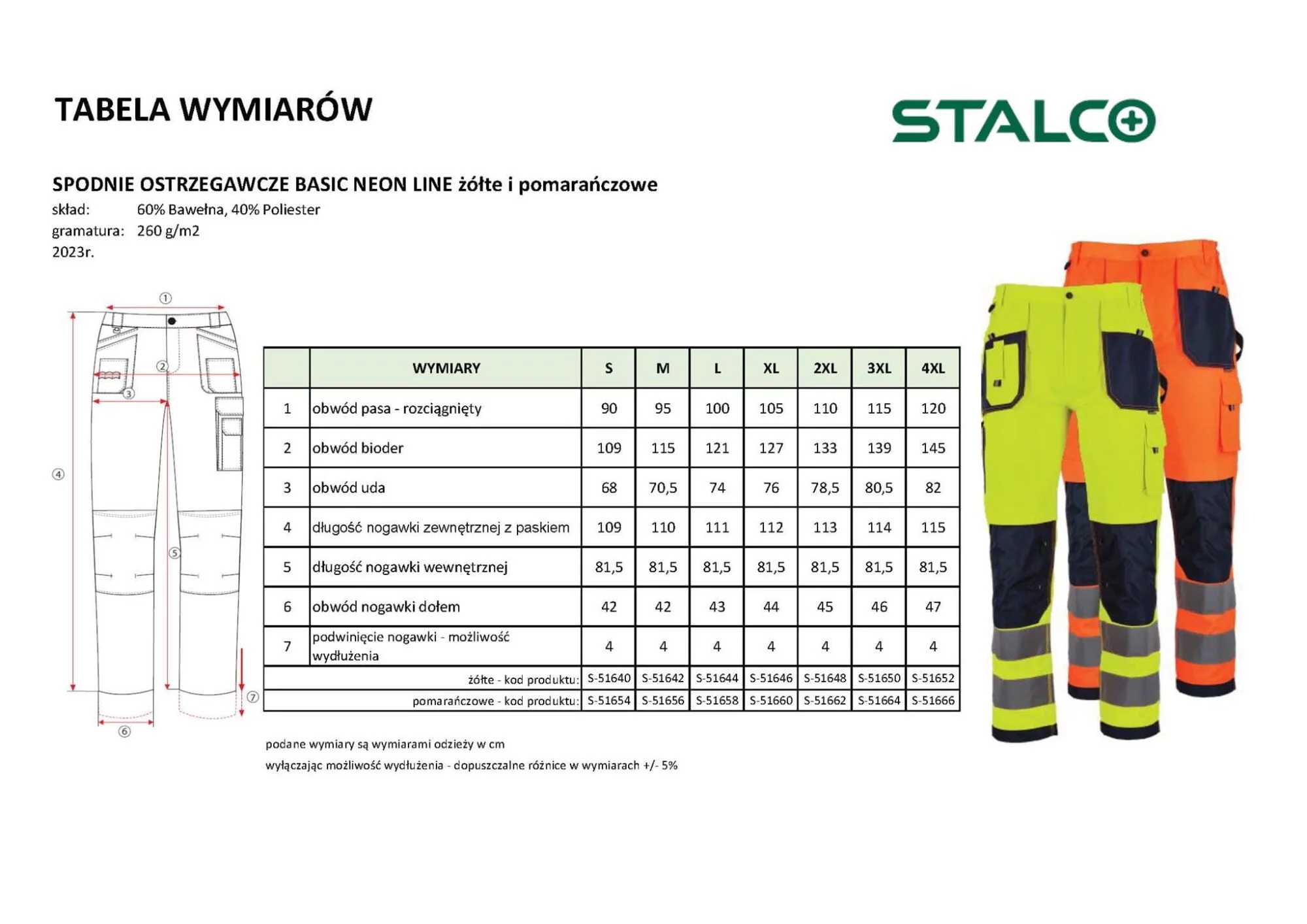 SPODNIE ROBOCZE OSTRZEGAWCZE XL