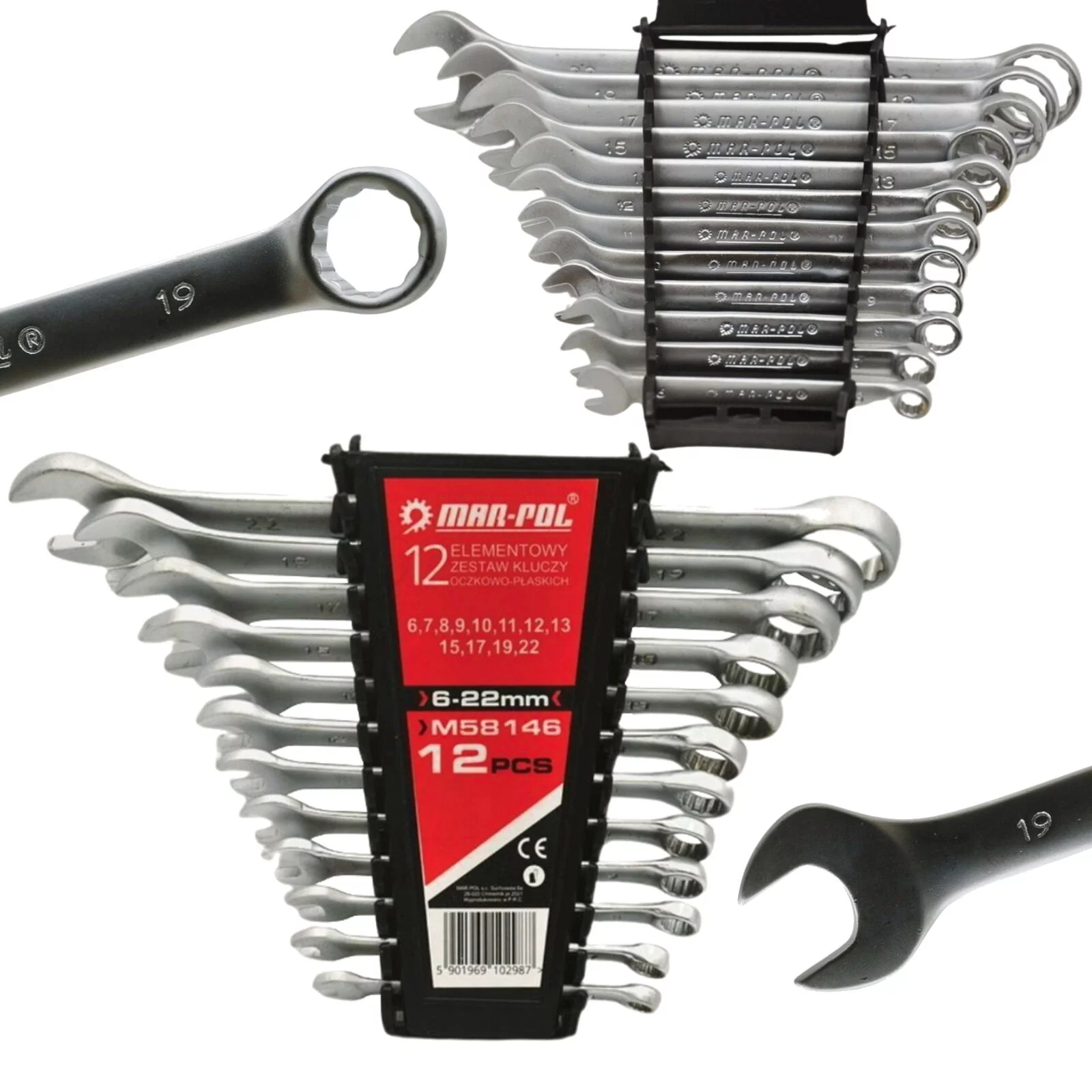 KLUCZE PŁASKO OCZKOWE 12SZT 6-22MM KLIP