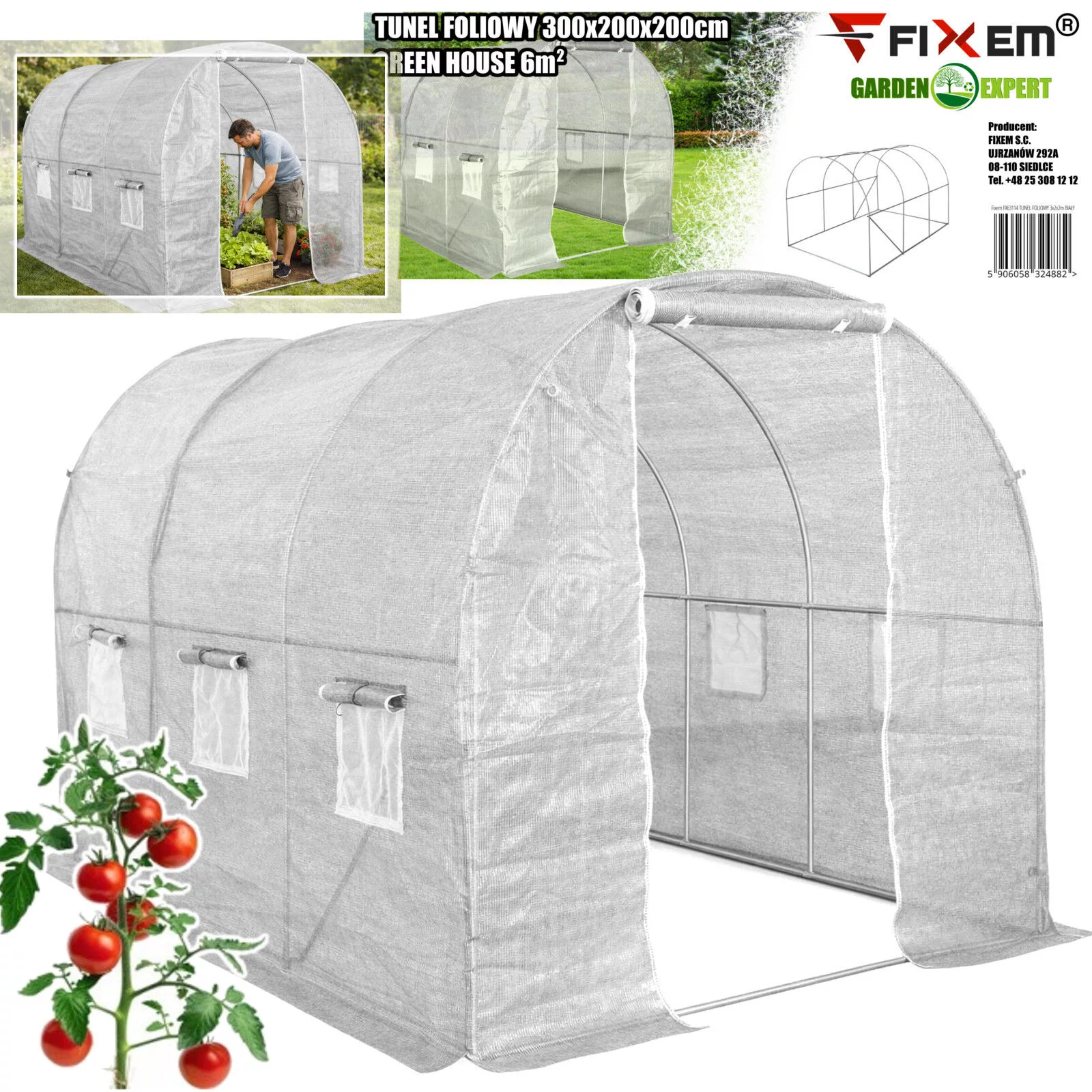 TUNEL FOLIOWY 3x2x2m BIAŁY