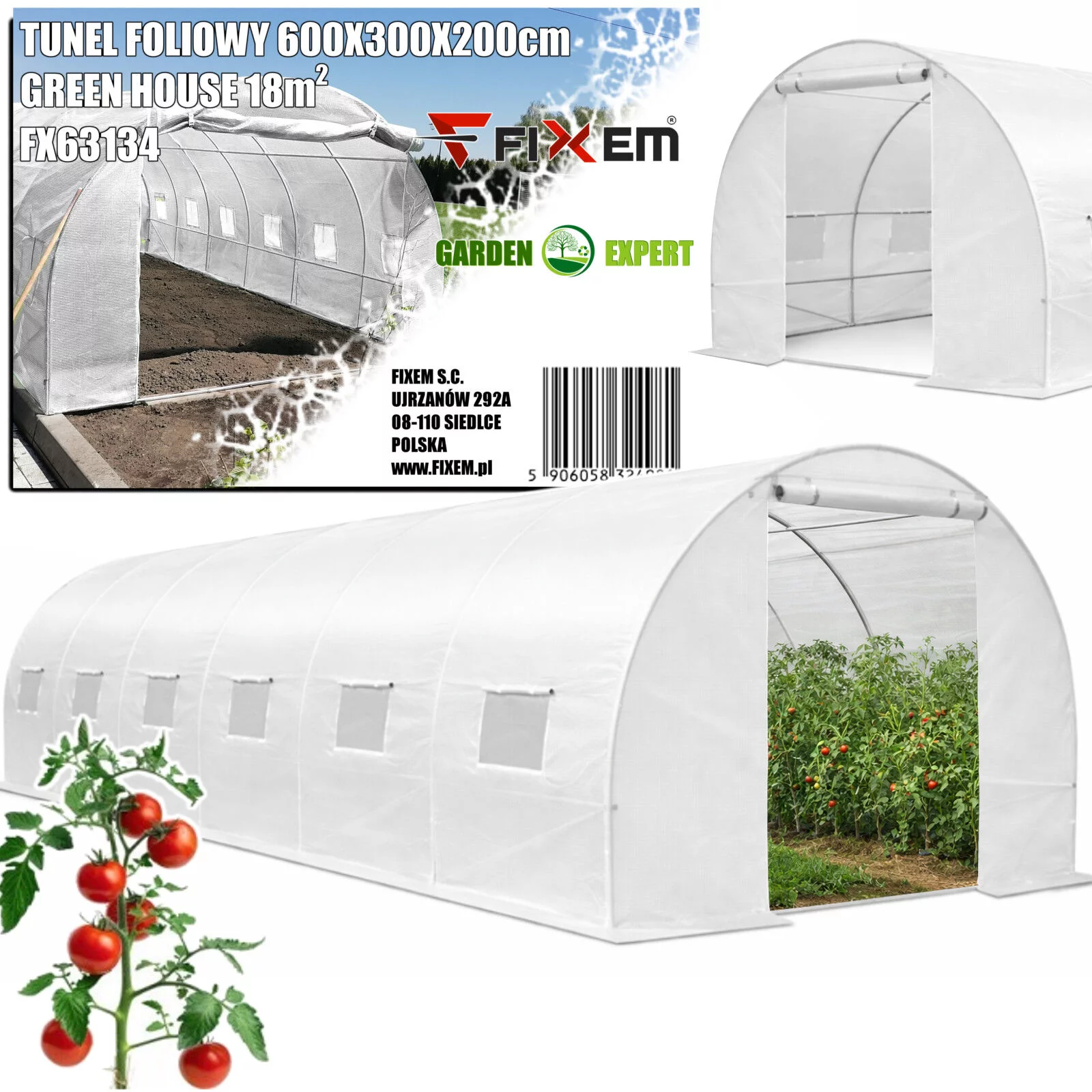 TUNEL FOLIOWY 6x3x2m BIAŁY