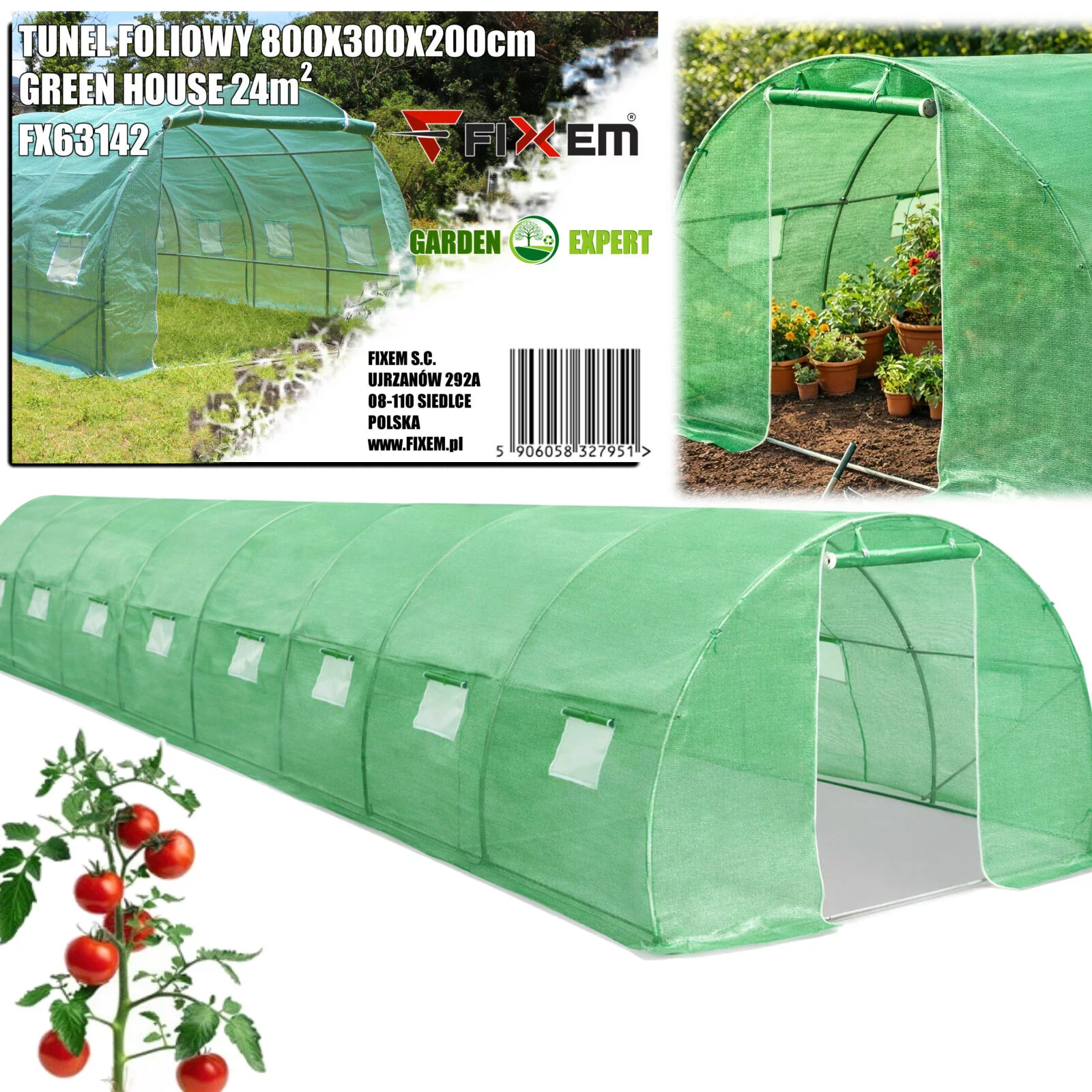 TUNEL FOLIOWY 8x3x2m ZIELONY