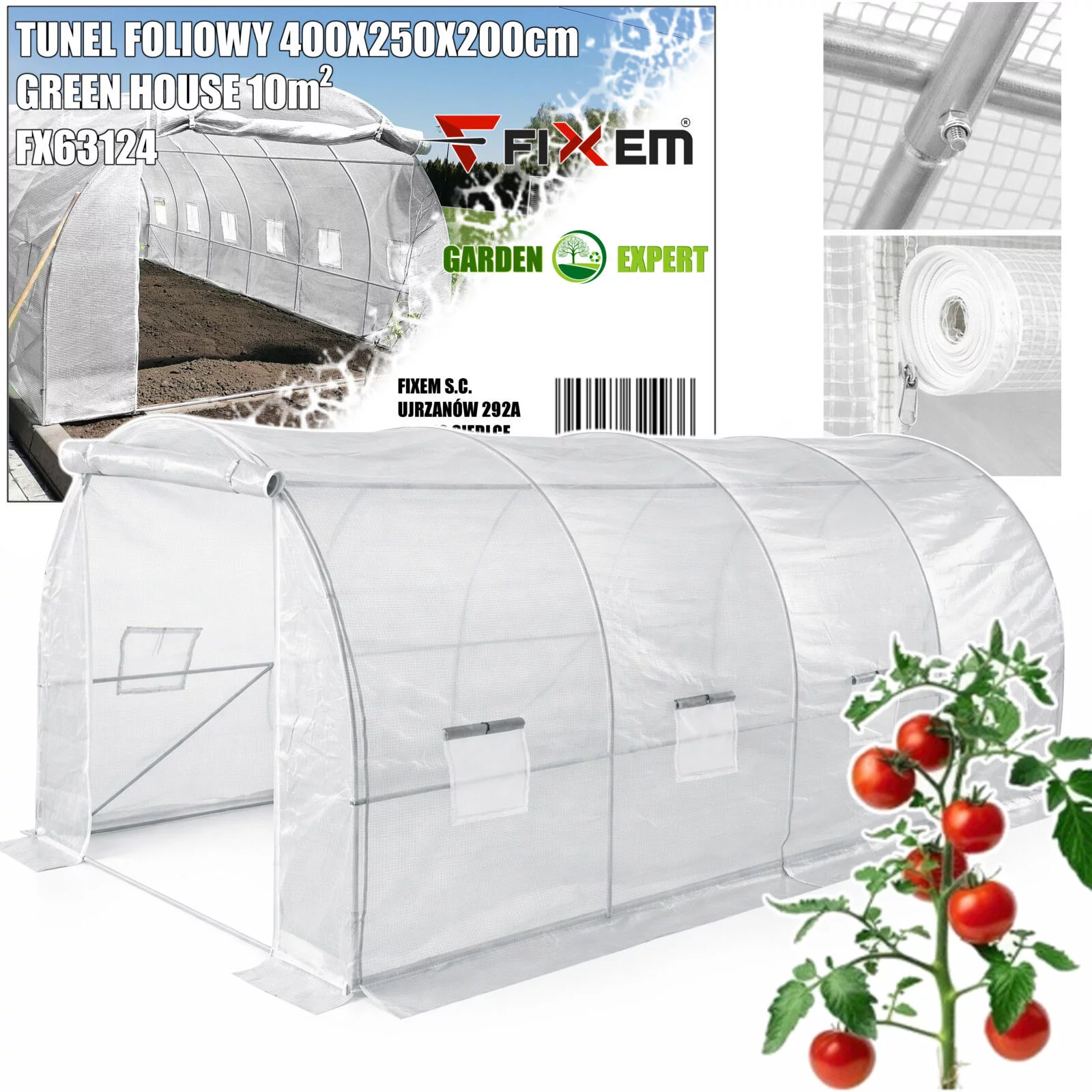 TUNEL FOLIOWY 4x2,5x2m BIAŁY
