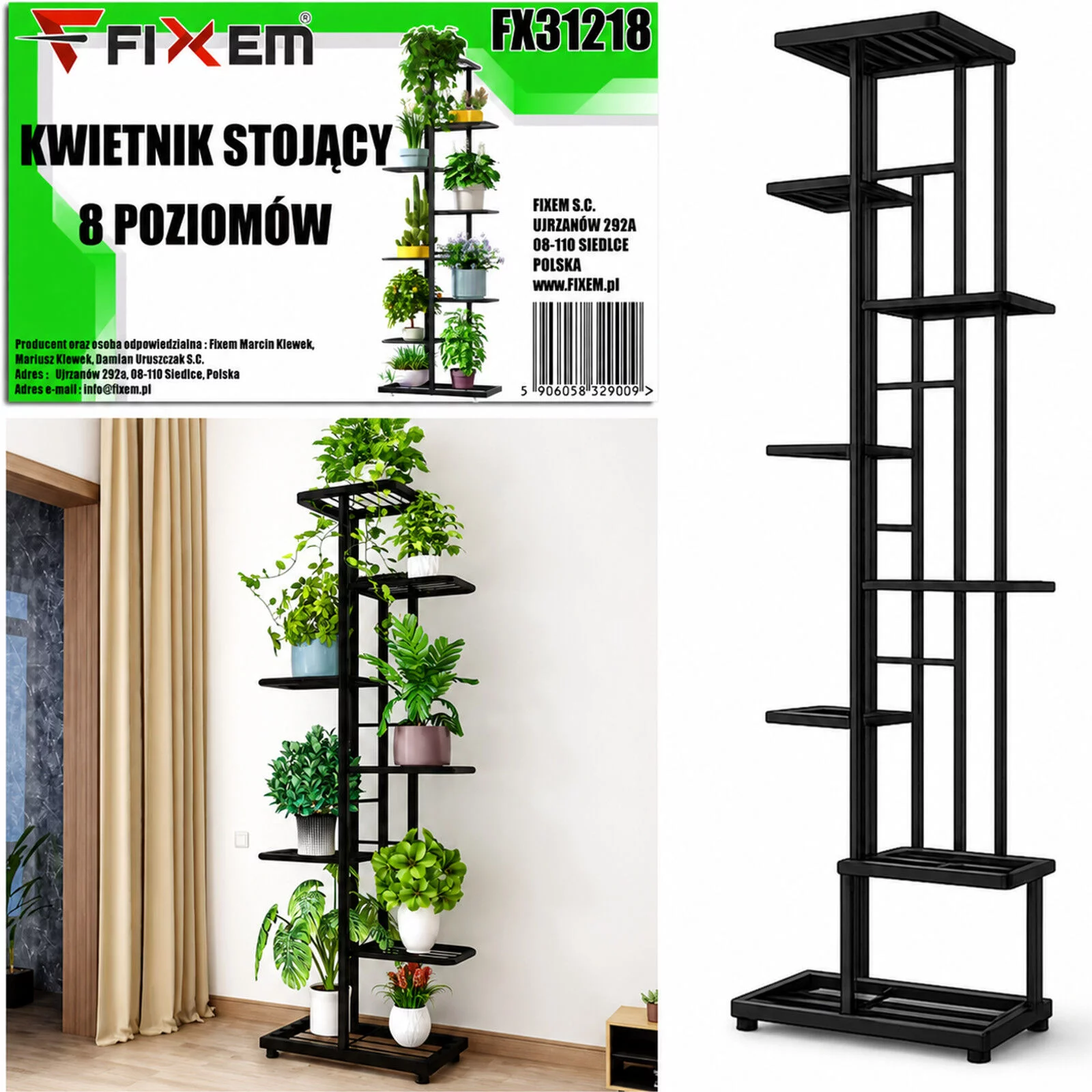KWIETNIK STOJĄCY 8 POZIOMÓW metalowy