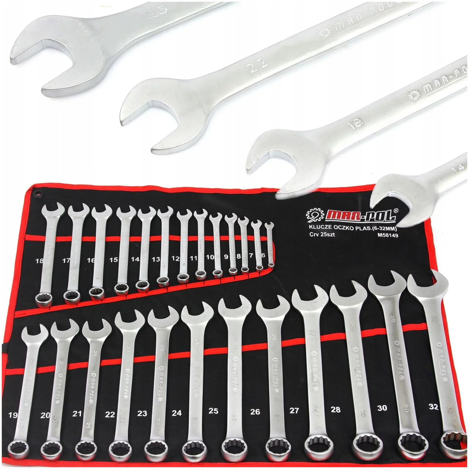 KLUCZE PŁASKO OCZKOWE 25SZT 6-32MM PŁACHTA M58149
