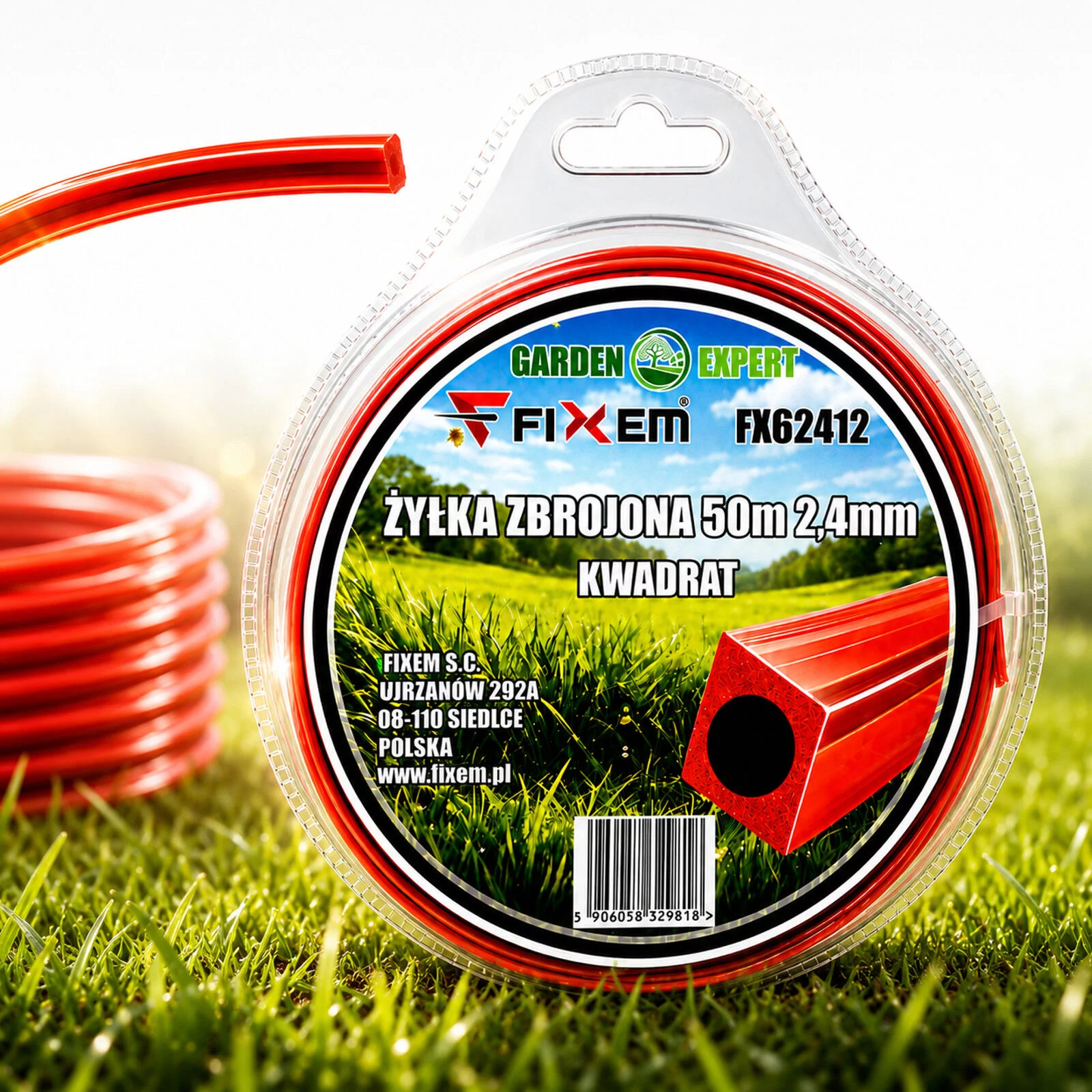 ŻYŁKA ZBROJONA 50m 2,4mm kwadrat